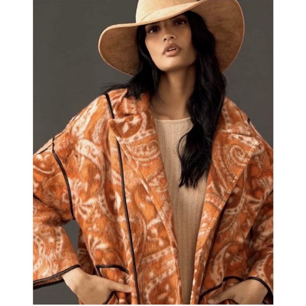 ANTHROPOLOGIE PAISLEY KIMONO DUSTER STATEMENT JACKET COAT WOOL MULTI ONESIZE